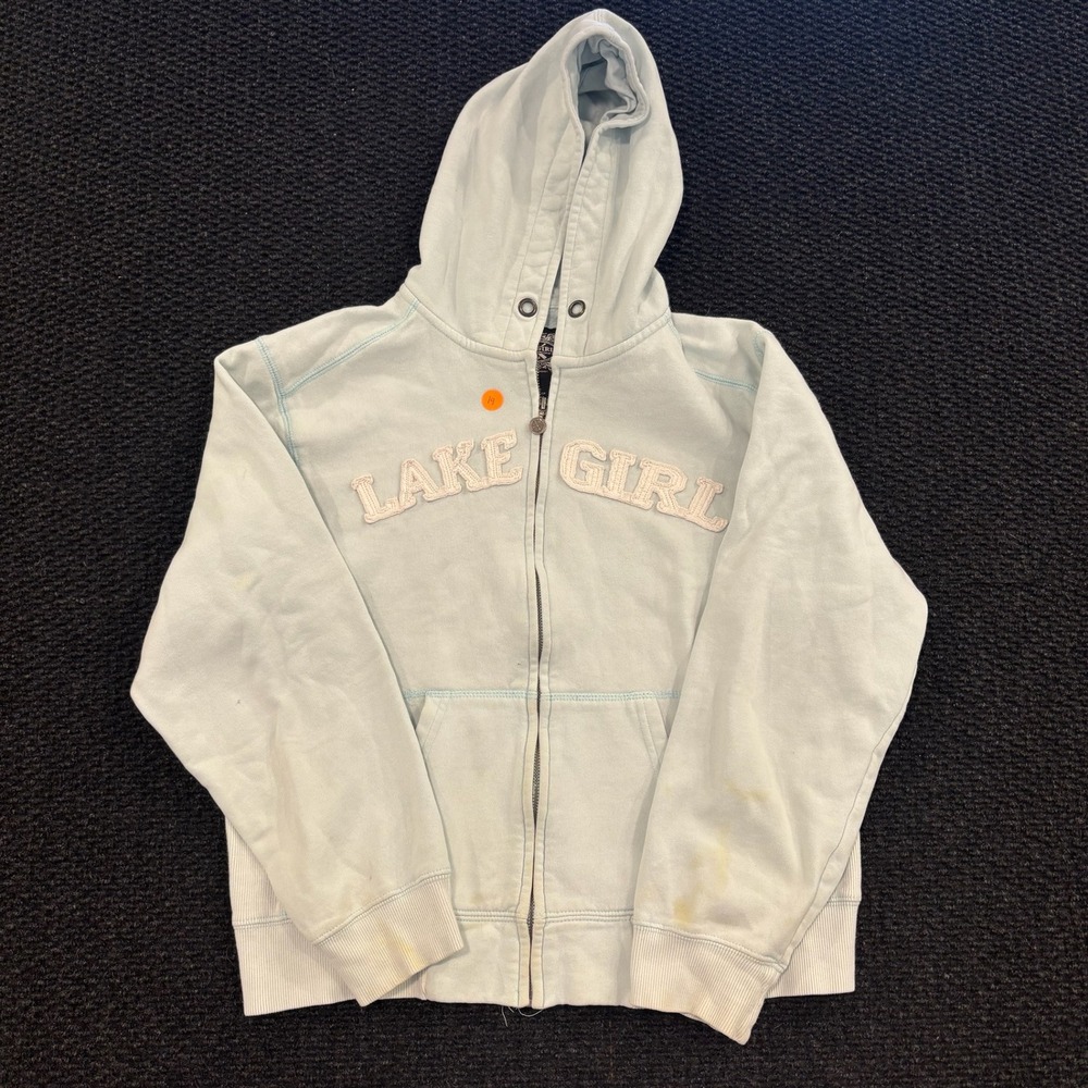 Lake‎ Girl Logo Hoodie Full Zip Up Light Blue Sweater Women's Size Medium